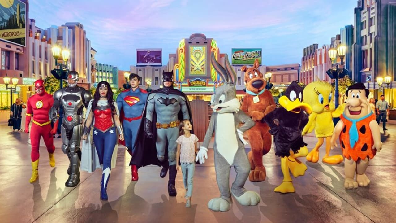 Two images: One is, superheroes in costumes stand confidently in front of a tall building, showcasing their strength and unity. and another image of Qasr Al Hosn Abu Dhabi