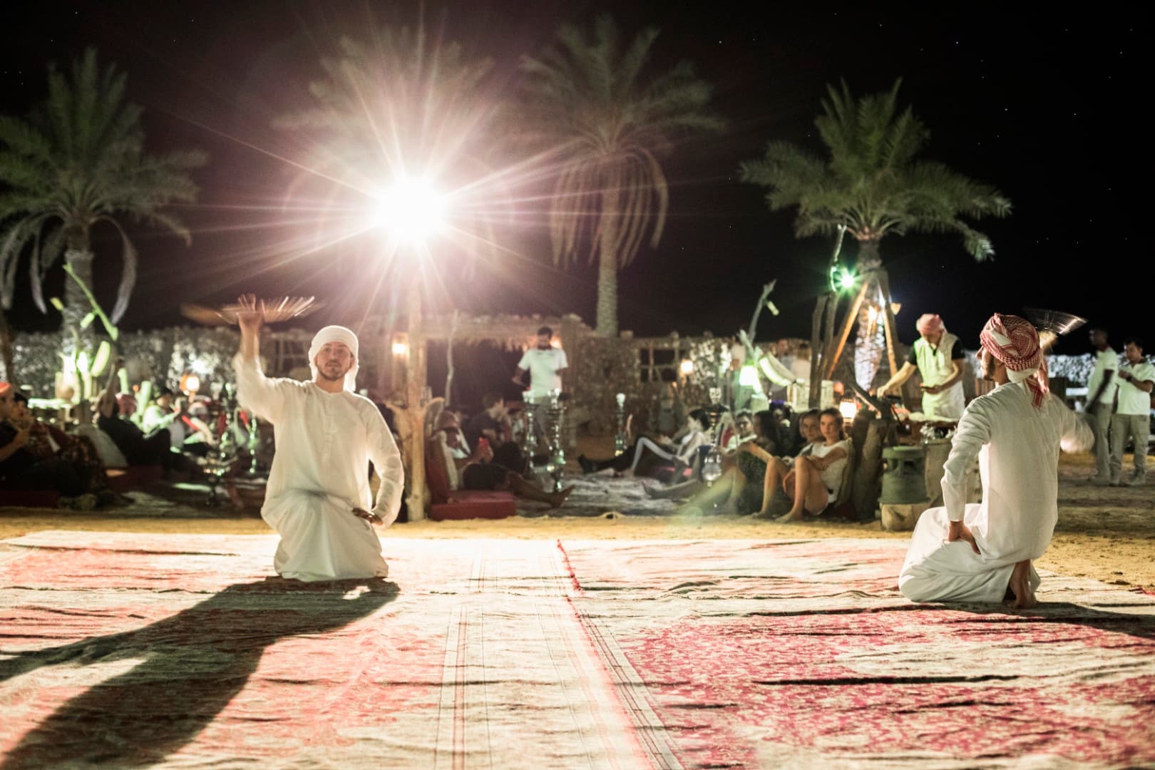 Traditional Yola dance performance at the Bedouin camp during the Heritage Desert Safari in Dubai.