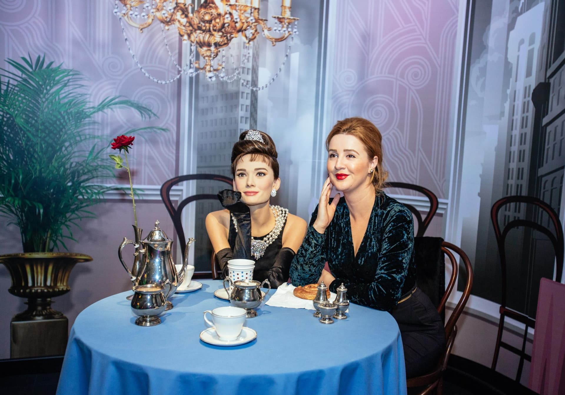 Wax figure of Audrey Hepburn displayed at Madame Tussauds Dubai.