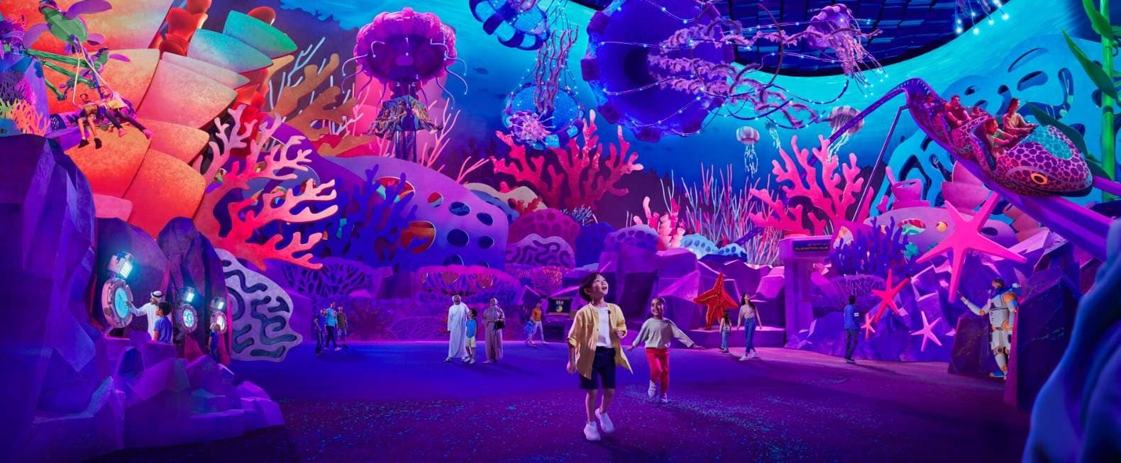 Undersea world of the future at SeaWorld Abu Dhabi Micro Ocean, showcasing vibrant marine life and advanced aquatic habitats.