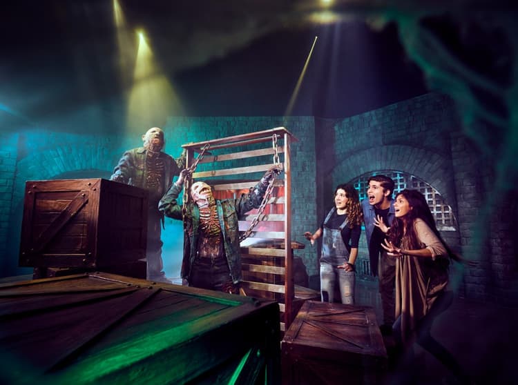 Haunted attraction at IMG Worlds of Adventure featuring a spooky horror house experience