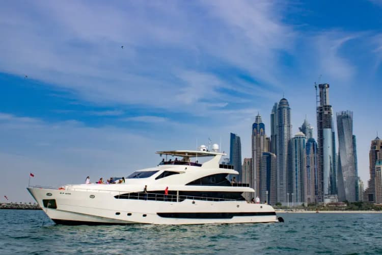 Luxury superyacht tour cruising through Dubai Marina skyline