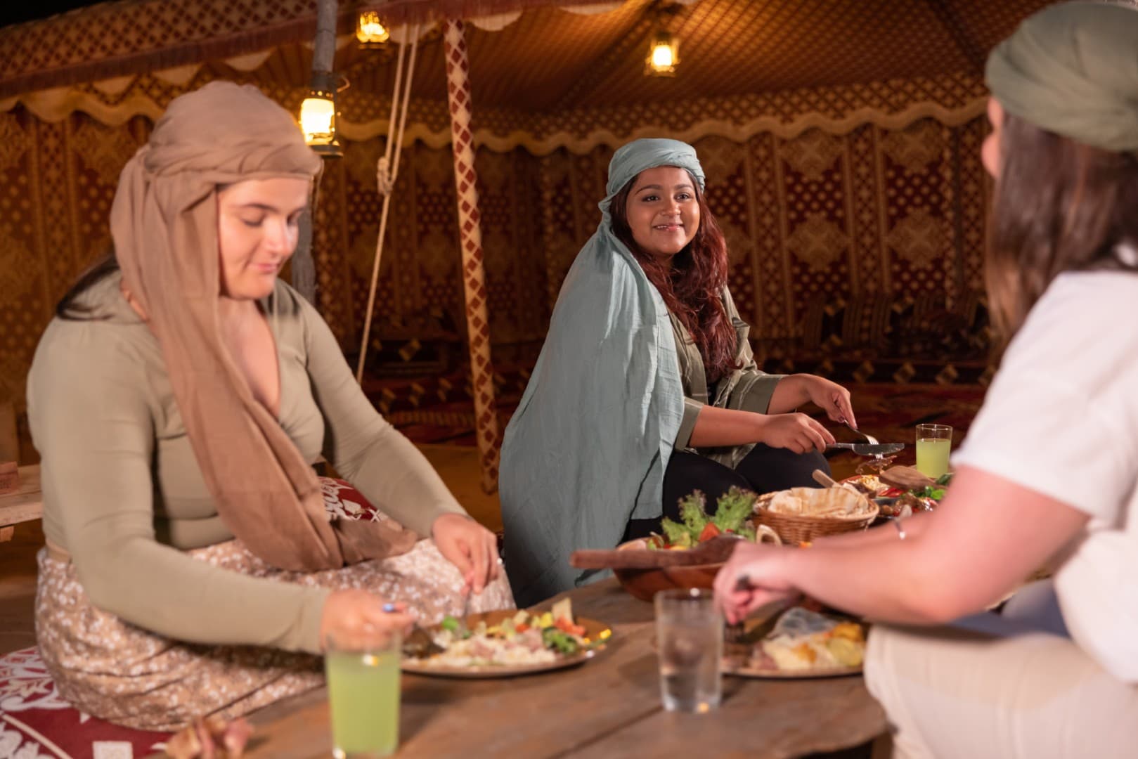 Delicious traditional Arabic dishes served at the Bedouin camp during the Heritage Desert Safari in Dubai.