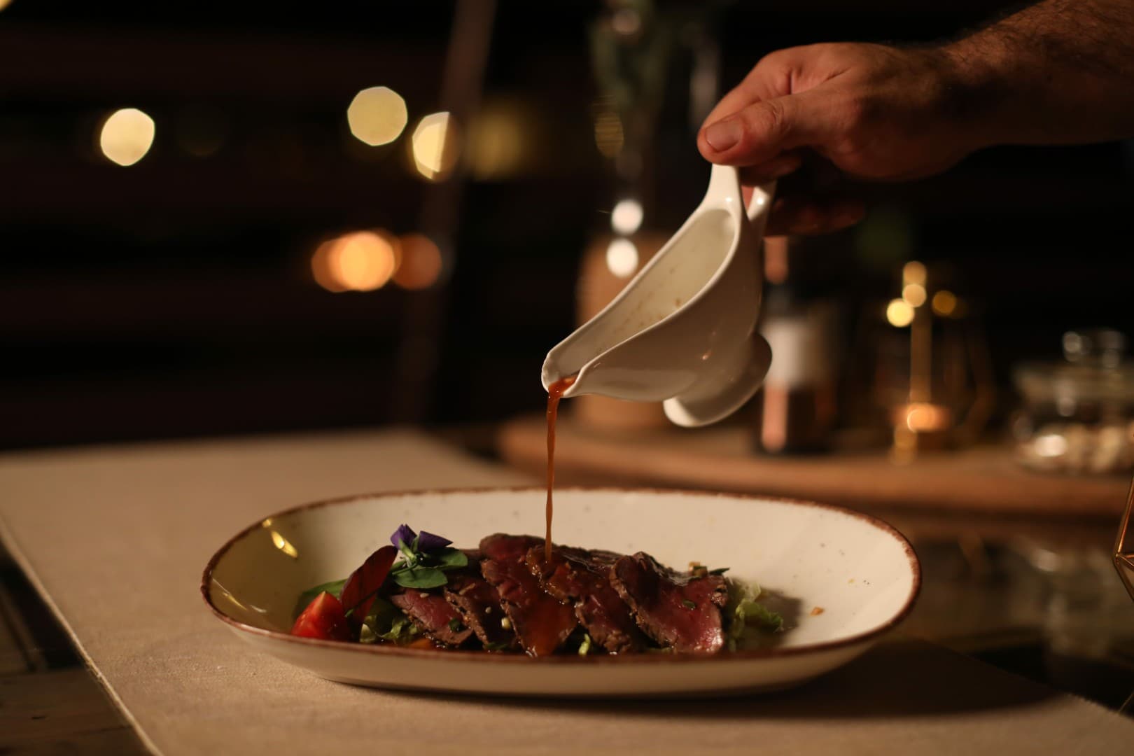 Gourmet food selection served at the Platinum Desert Safari luxury desert camp in Dubai.