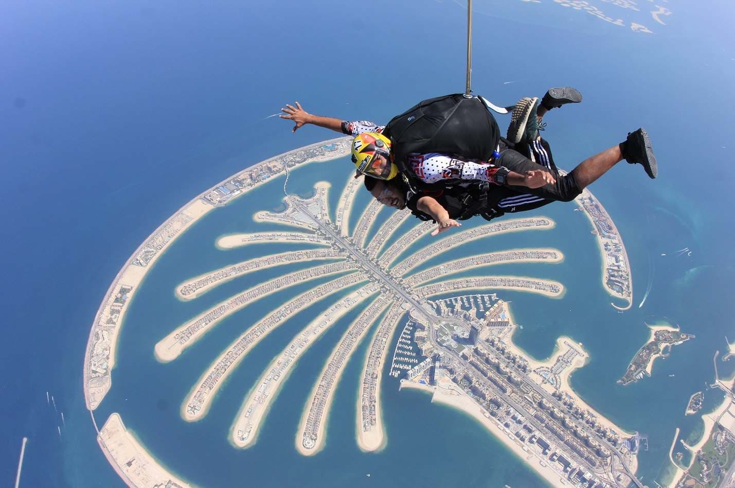 Skydive Dubai palm jump with breathtaking Palm Jumeirah view below