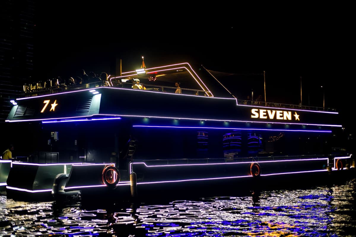 Premium Dinner Cruise in Dubai Creek Night View from outside 