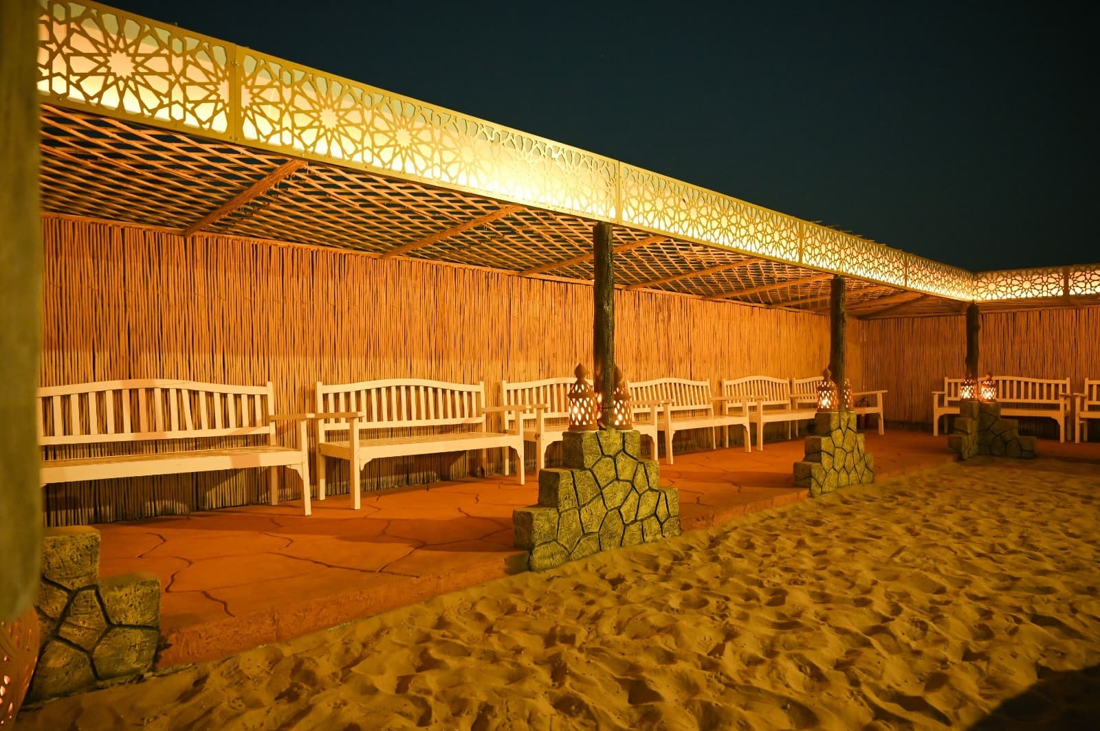 Luxury VIP desert camp setup for guests during the Abu Dhabi Desert Safari experience.