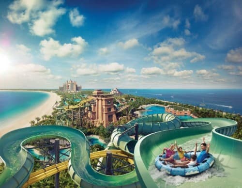 Atlantis Water Park in Dubai, featuring thrilling slides and a vibrant aquatic landscape.