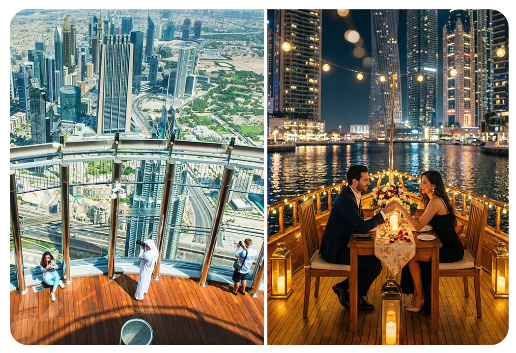 At The Top Burj Khalifa (124 Floor) - Non-Prime Time + Dhow Cruise Dinner in Dubai Marina - clicktoguide