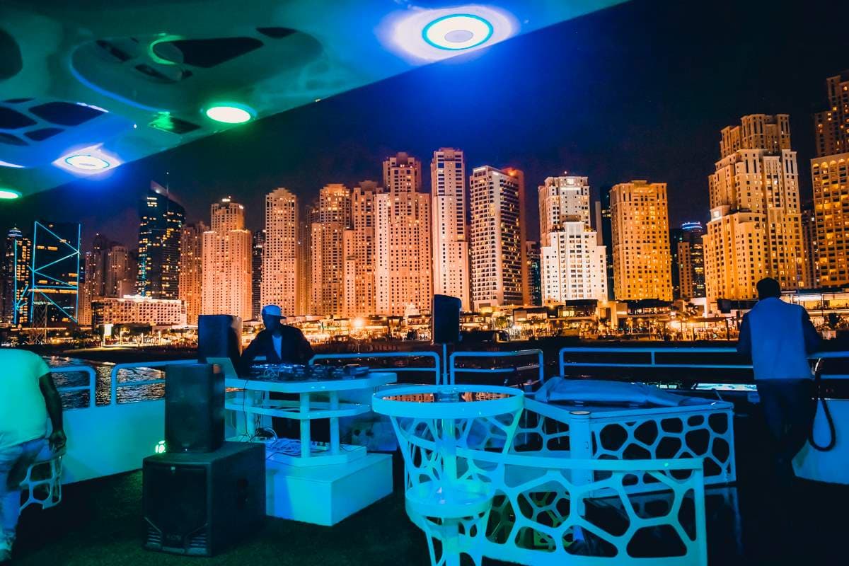 Exclusive VIP deck seating on the Lotus Mega Yacht dinner cruise