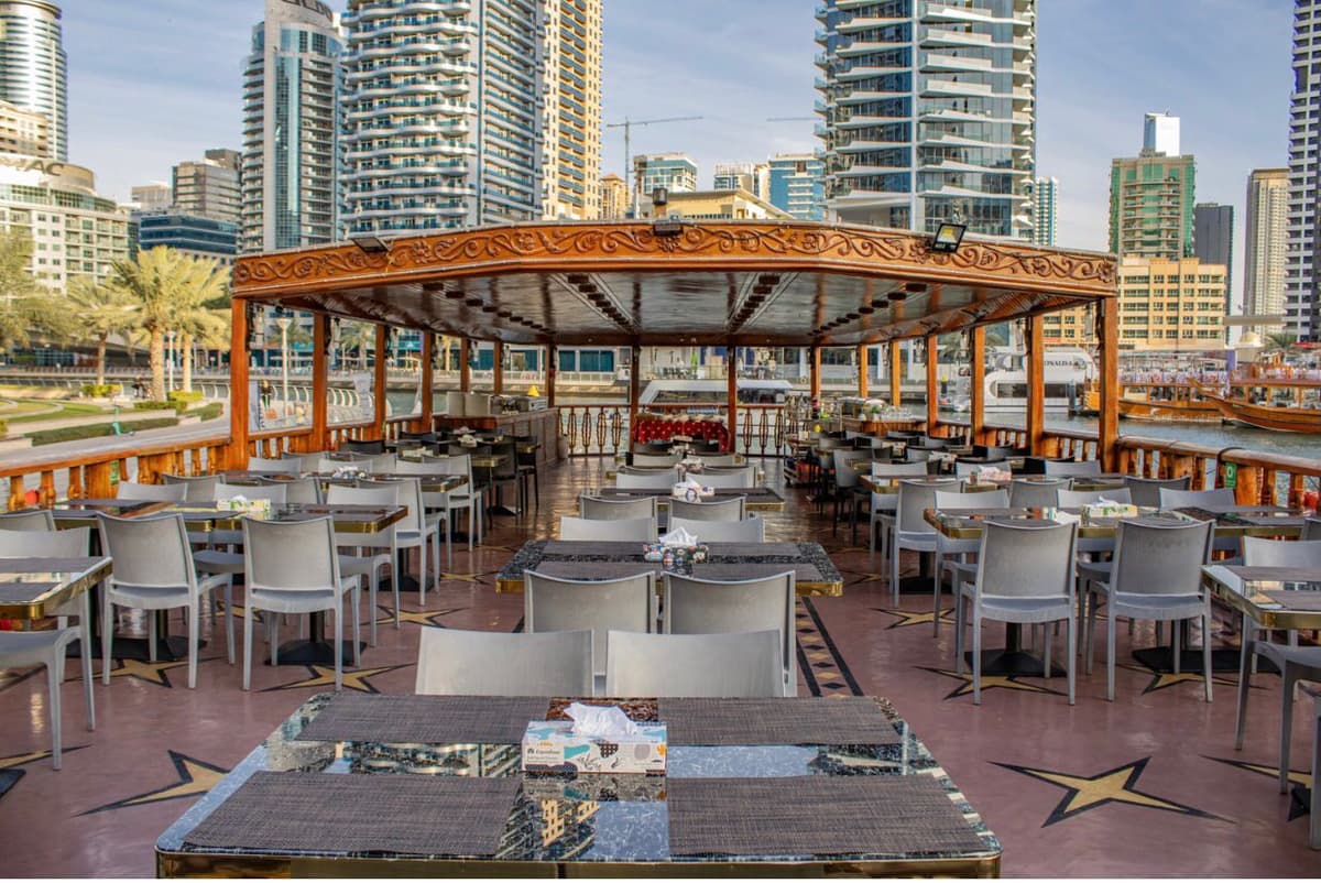 Beautiful sunset view from the upper deck of a Marina dhow cruise