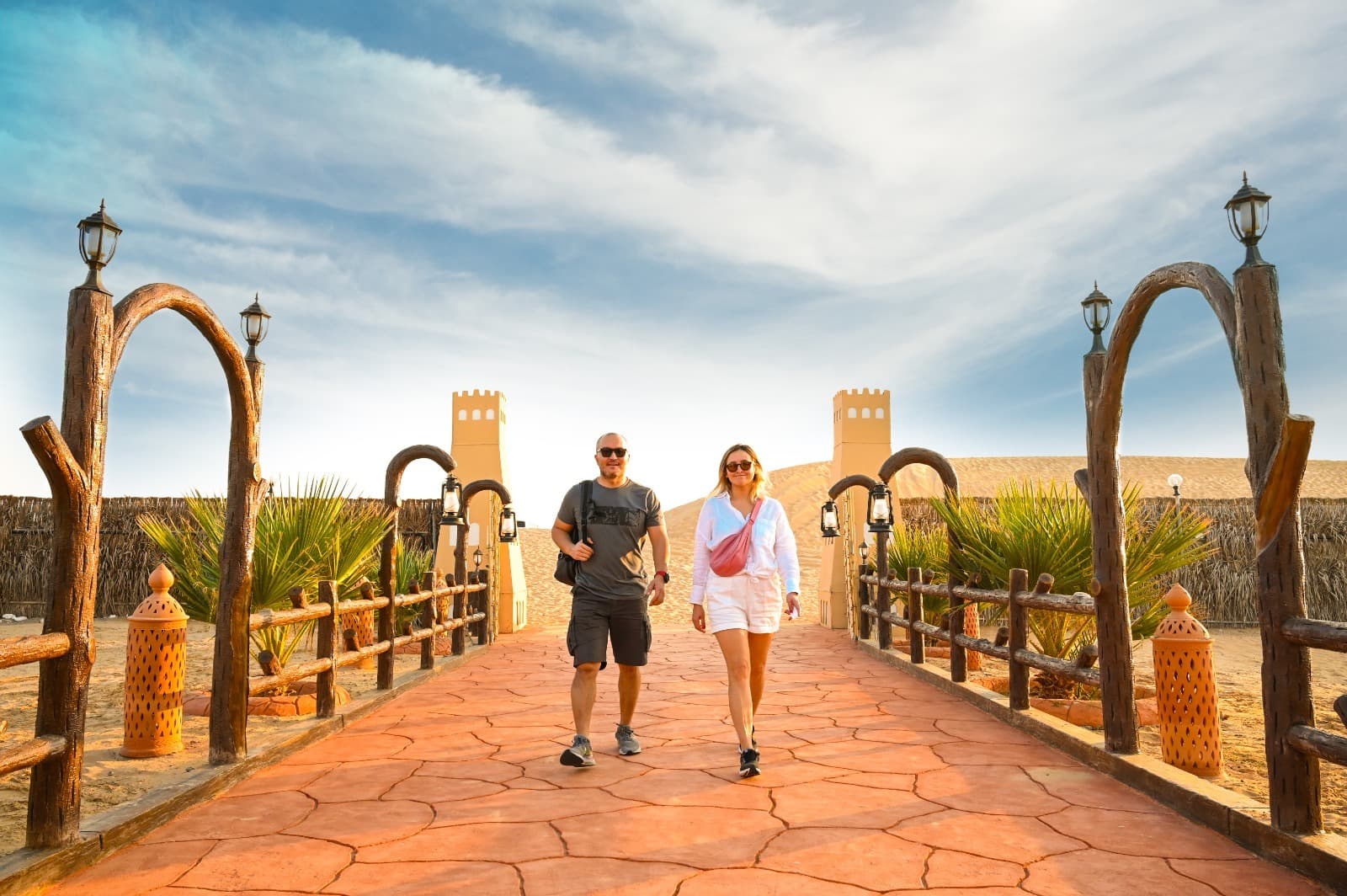 Entrance to the desert camp for guests participating in the Abu Dhabi Desert Safari experience.