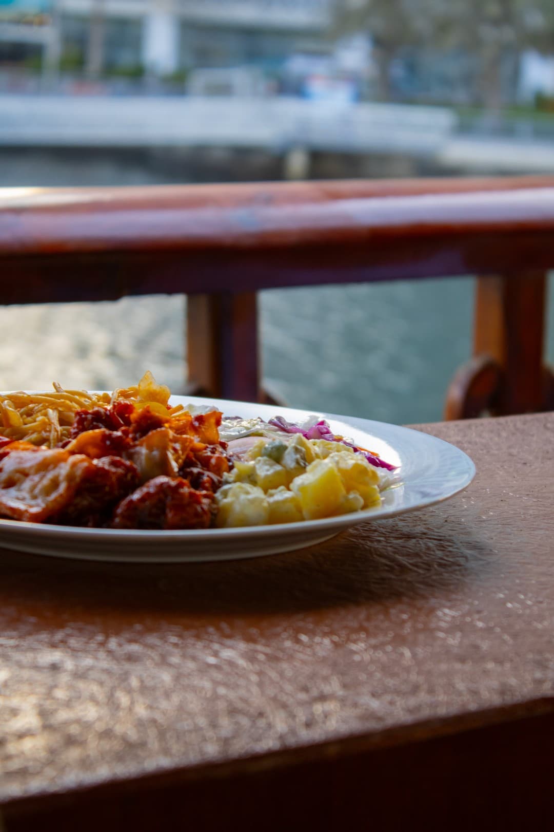 Freshly served meal plate during sunset dhow cruise in Dubai Marina