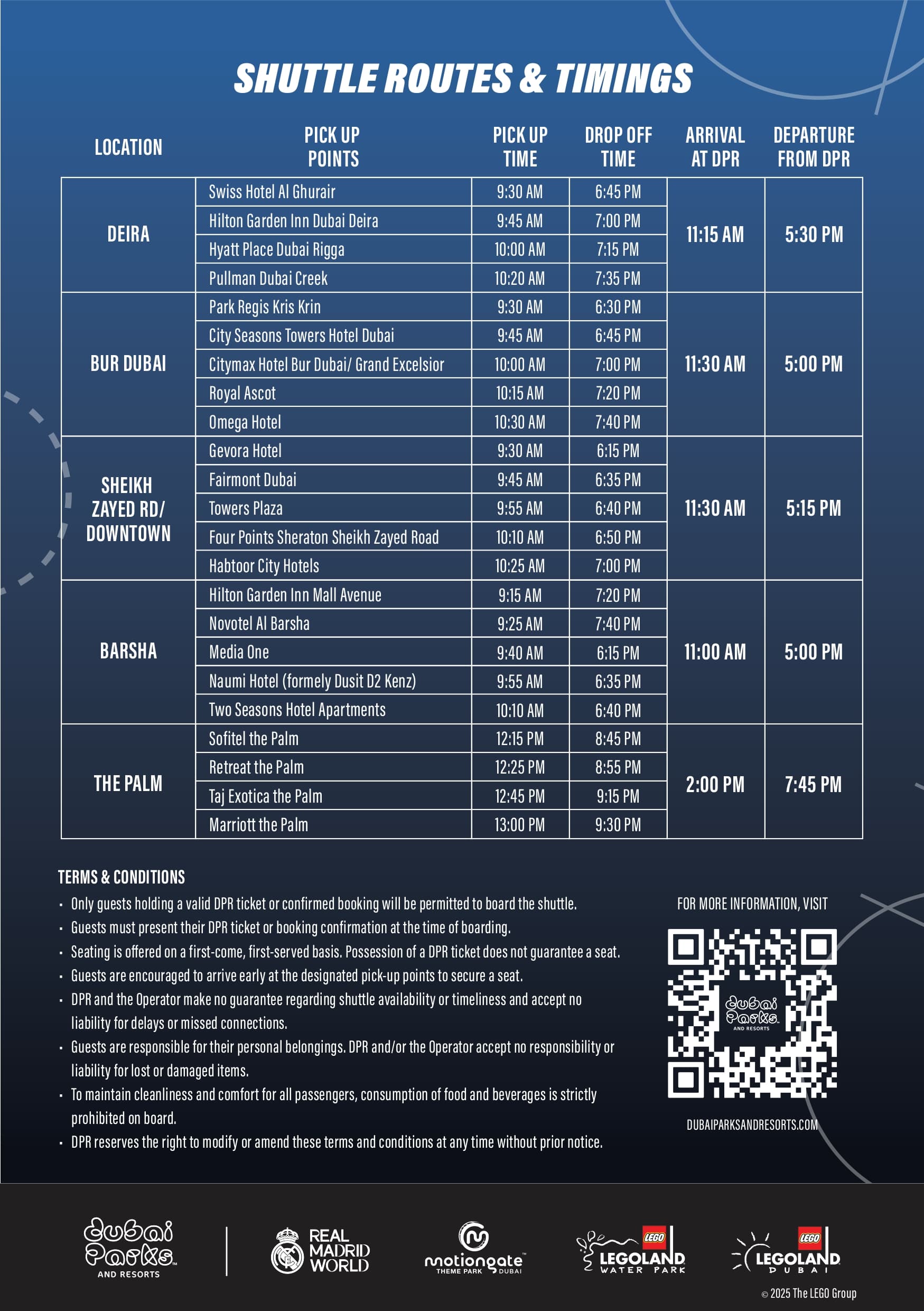Free shuttle bus service for Dubai Parks and Resorts transporting visitors to the theme park entrance