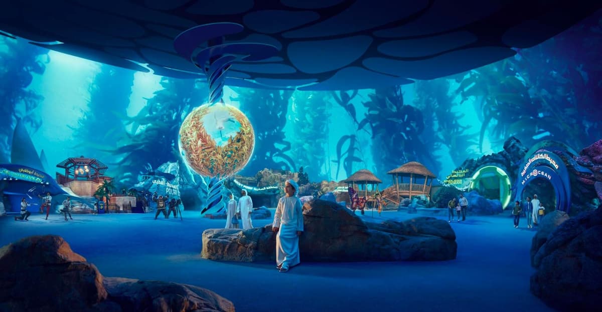 Underwater scene showcasing vibrant marine life at Disney's Animal Kingdom, viewed from the SeaWorld Abu Dhabi Observation Desk.