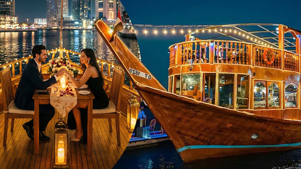 At The Top Burj Khalifa (124 Floor) - Non-Prime Time + Dhow Cruise Dinner in Dubai Marina - clicktoguide