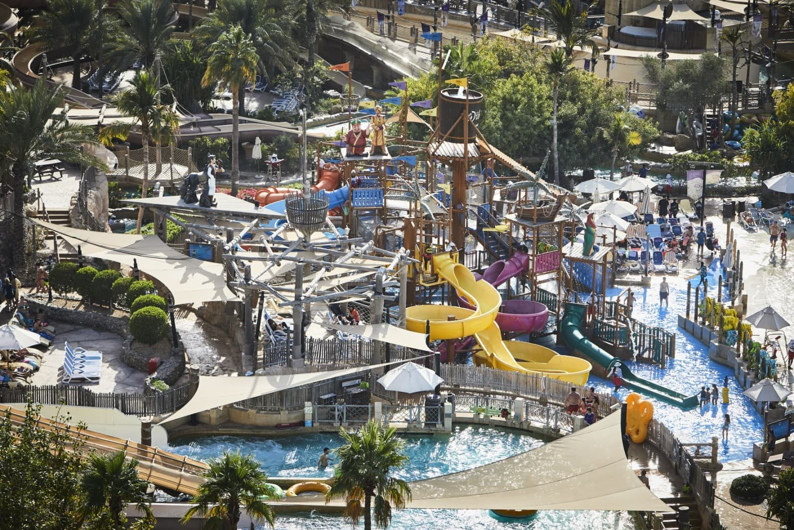 Juha’s Dhow and Lagoon kids play area at Wild Wadi Waterpark with colorful slides and water attractions