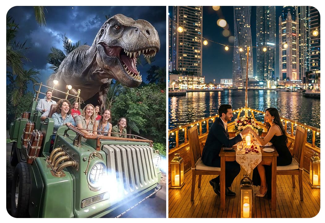 Dhow Cruise Dinner in Dubai Marina + IMG Worlds of Adventure - clicktoguide