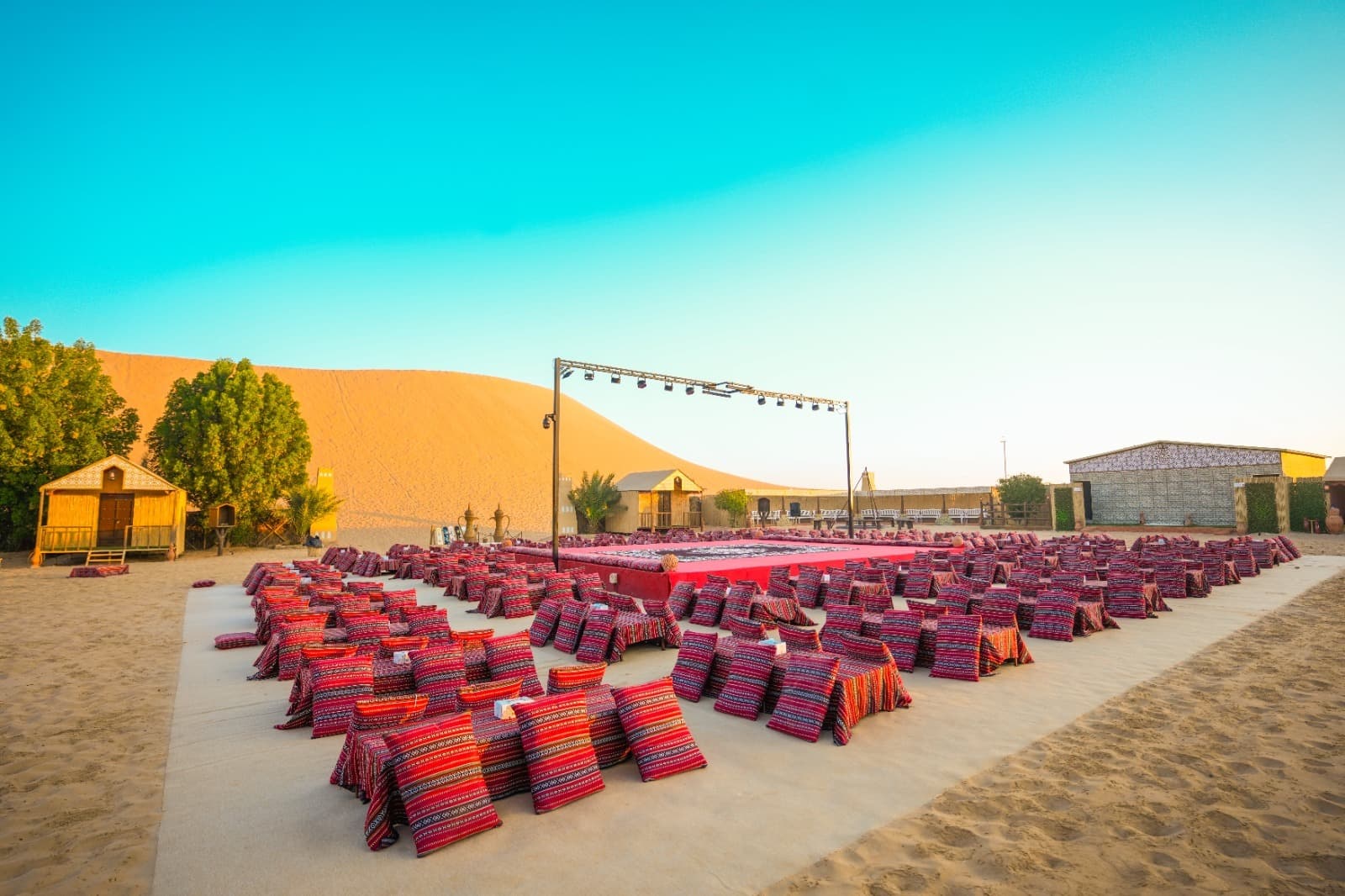 Comfortable seating arrangement for guests at the desert camp during the Abu Dhabi Desert Safari experience.