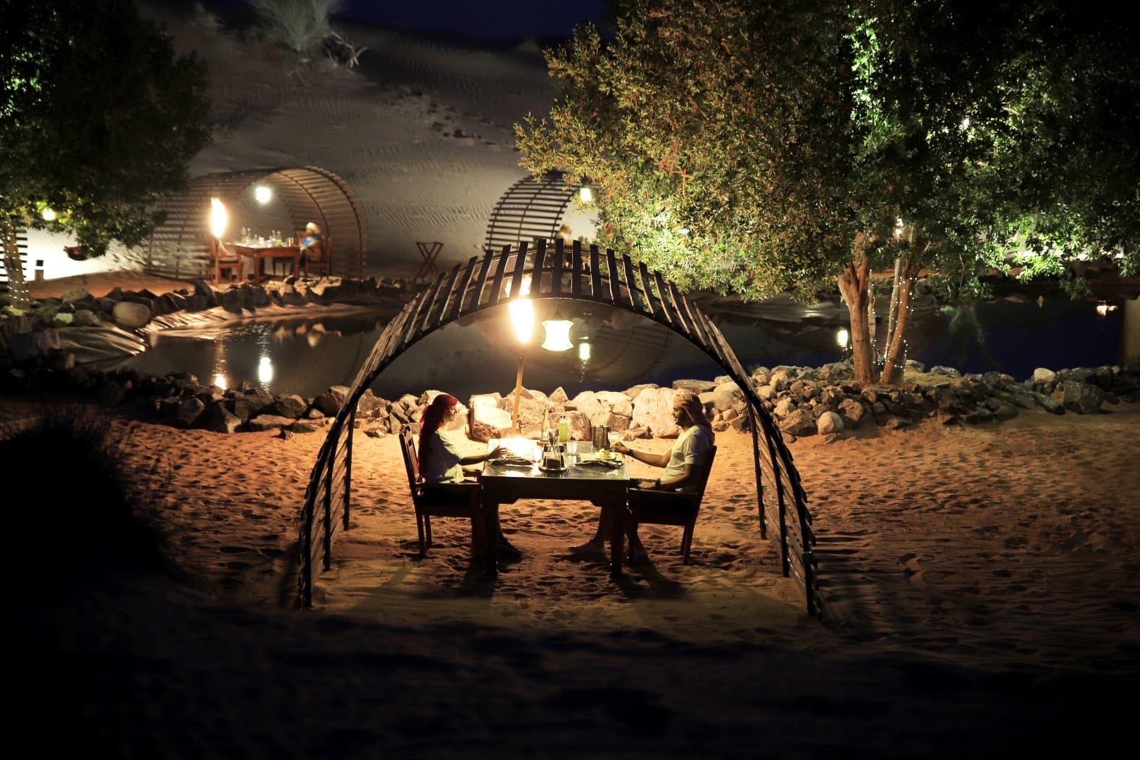 Luxury dinner experience at the Platinum Desert Safari camp under the stars in the Dubai desert