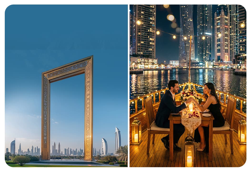 Dhow Cruise Dinner in Dubai Marina + Dubai Frame (General Admission) - clicktoguide