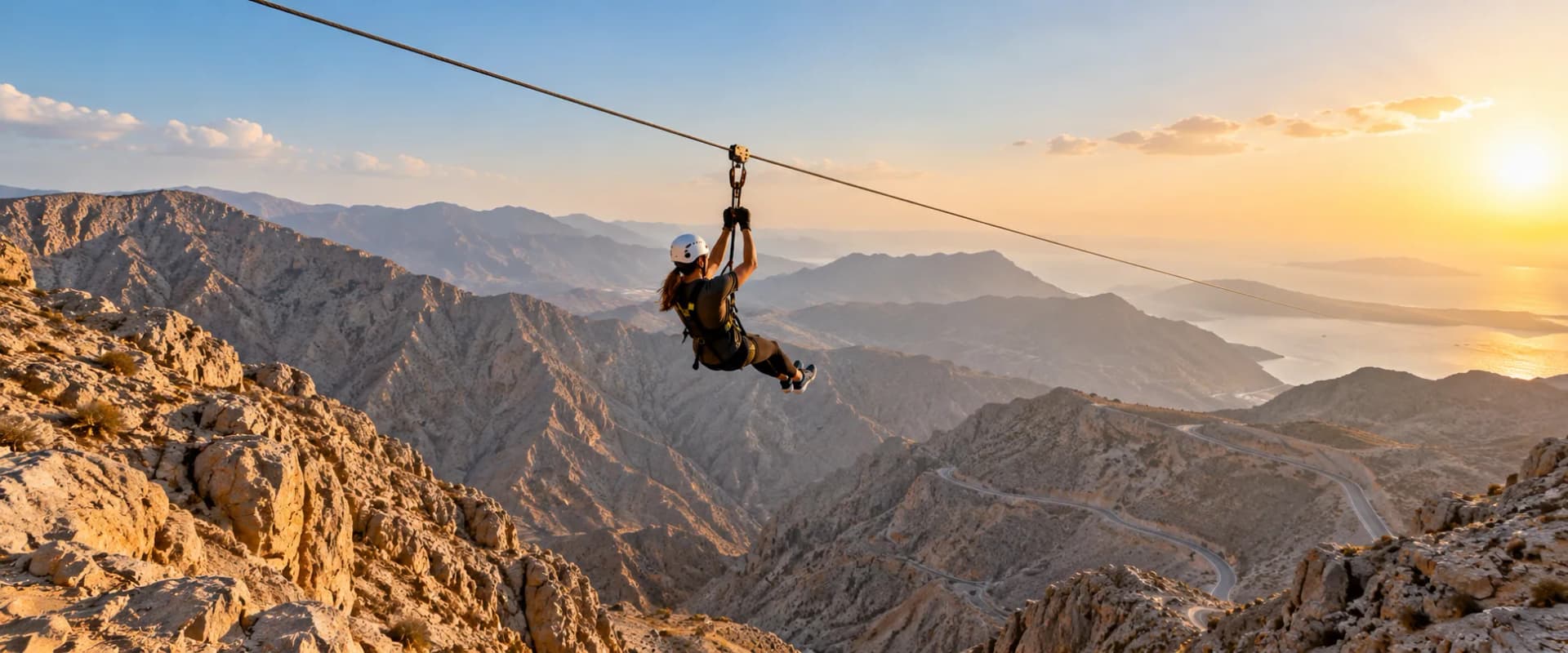 Zipline adventure above rugged mountains