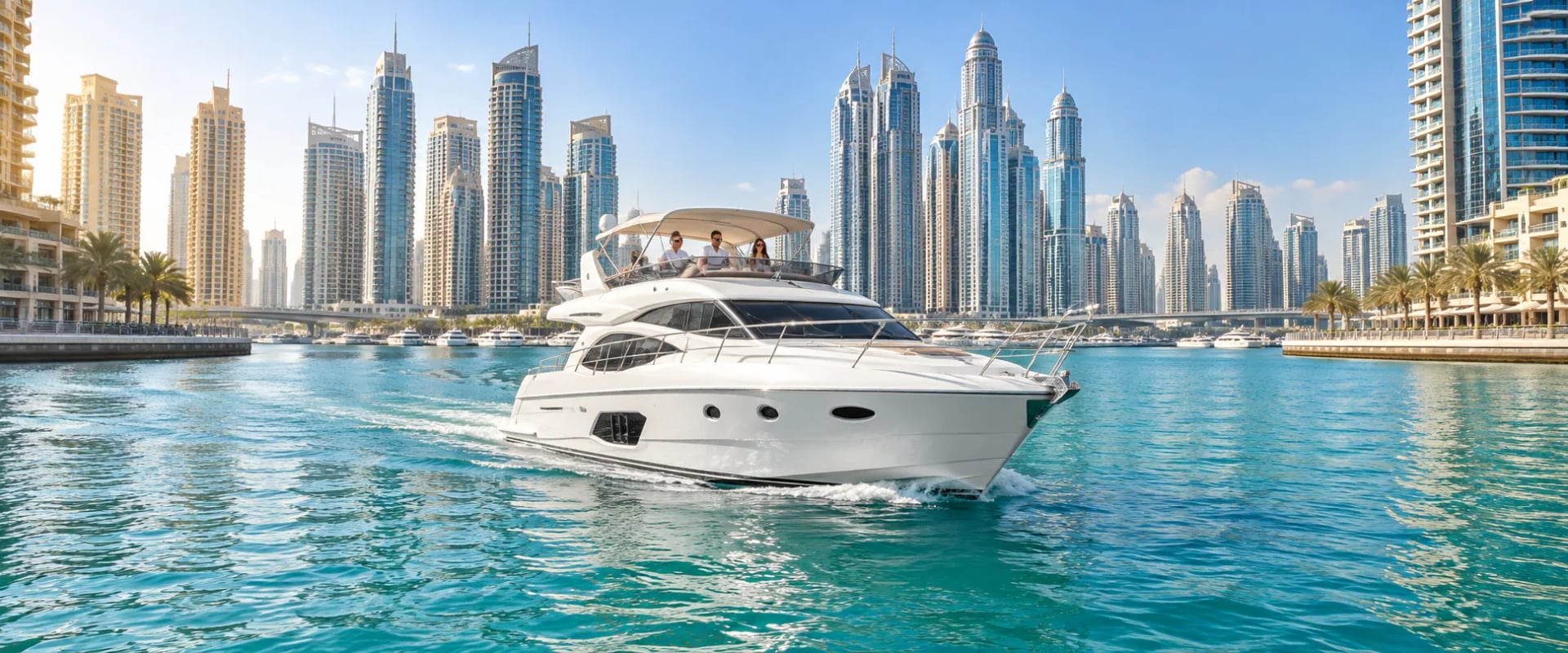 Sightseeing yacht on the water in Dubai Marina