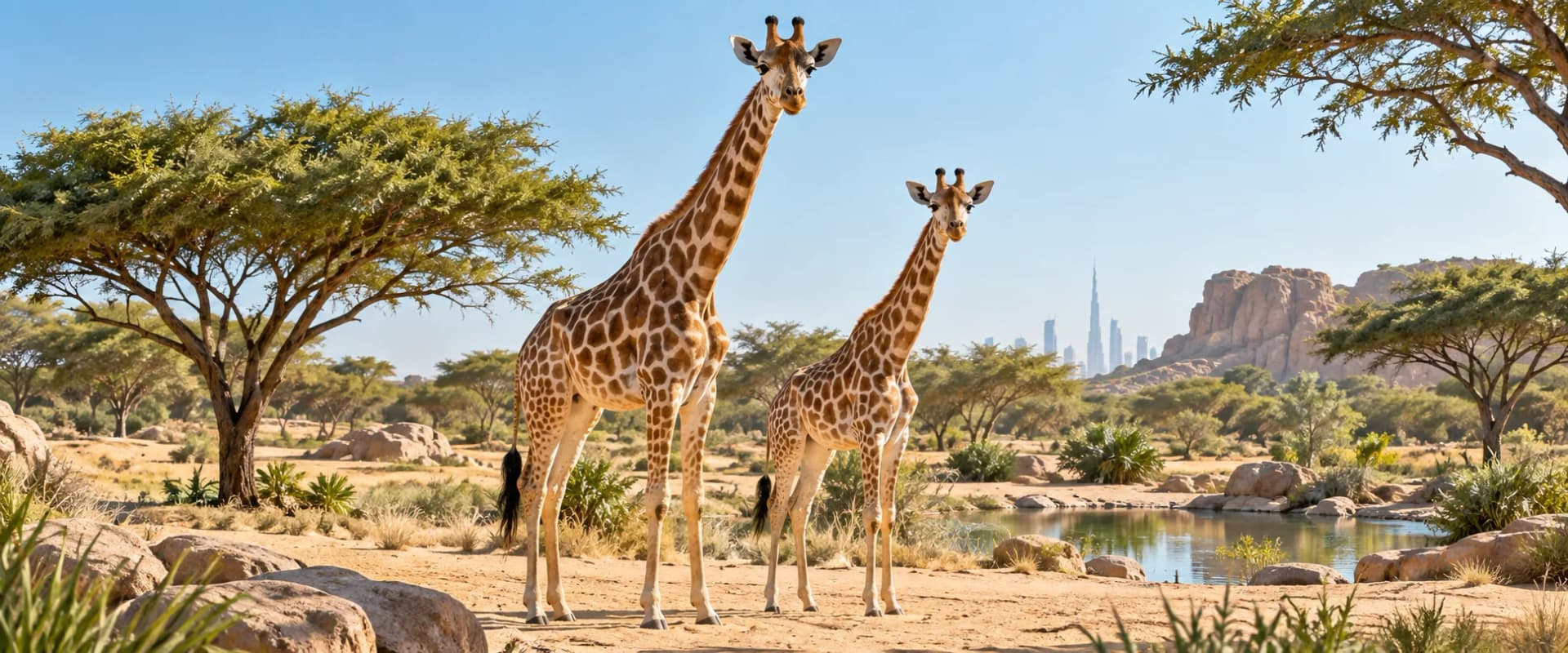 Giraffes in a spacious wildlife park habitat