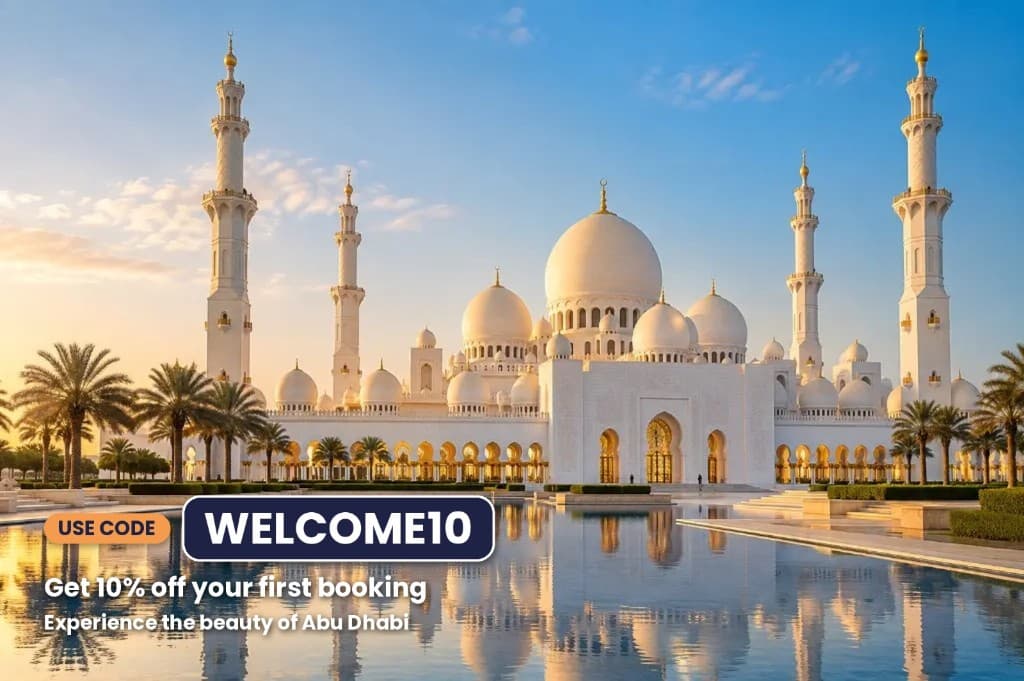 Use code WELCOME10. Get 10% off your first booking. Experience the beauty of Abu Dhabi.