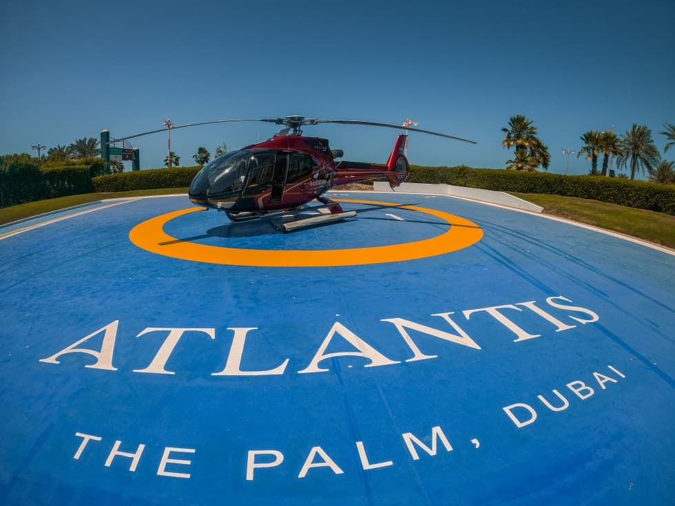 Helicopter ride over Dubai offering aerial views of iconic landmarks and coastline