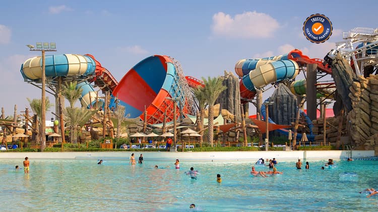 Guests enjoying exciting water slides and attractions at Yas Waterworld Abu Dhabi.